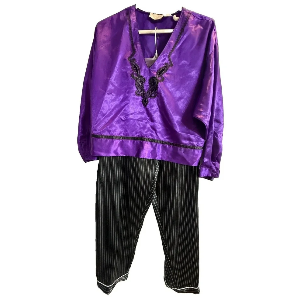 Vtg Victoria's Secret Gold Label Purple Satin Top S Macys Pinstripe Pants M Set
